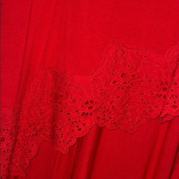 Chicos Shirt Women Sz L Red Tunic Asymmetrical Eyelet Lace Long Sleeve tunic top - Picture 2 of 3